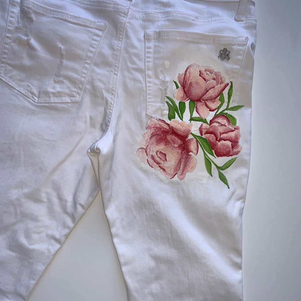 Hand painted womens white jeans